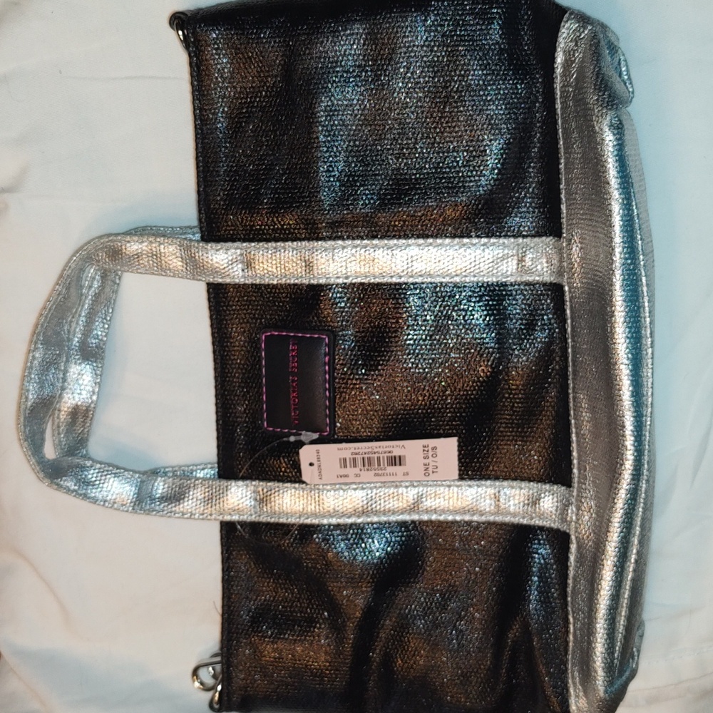 ❤️Victoria Secret Mini Tote Purse Bag Crossbody Silver Black Zippered NWT